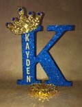 Sparkle letters with crown.  Royal themed decoration for party decorations, photo props, baby showers, table numbers, princess and prince