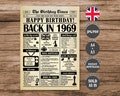 1969 Year You Were Born Back in 1969 United Kingdom Poster What Happened in 1969 in UK Born in 1969 British Version Newspaper Sign Digital