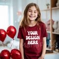 Valentines Day Gildan 5000B Youth Kids Cardinal Red Tshirt Mock-Ups Bundle, Valentines Day Cardinal Red T-shirt Mockup Gildan Kids Tee POD