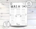 Fortune Telling MASH Game, Y2K Throwback with 7 Categories, Perfect For Sleepovers! Instant Download PDF and JPG, Easy Print Black & White!