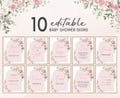 Editable Baby in Bloom Blush Baby Shower Table Sign, Boho Arch Pink Roses Baby Shower Bundle Sign, Spring Pink Floral Late Night Diaper 0999