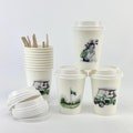 Golf Party Paper Cups with Lids & Stir Sticks - Golfing Birthday, Golf Theme Retirement, Golfer Cups, Hot Coffee Cups, Disposable Drink Cups