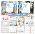 Blue Bow Baby Shower Invitation Bundle, Editable Blue Bow Invitation and Games, Printable Blue Ribbon Bow Baby Shower Decoration Baby Boy