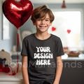 Valentines Day Gildan 5000B Youth Boy Dark Heather Tshirt Mock-Ups Bundle, Valentines Day Dark Heather T-shirt Mockup Gildan Kids Tee POD