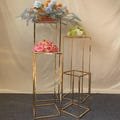4pc Tall Glossy Gold Wedding Flower Stand, Metal Vase, Column Stand, Geometric Centerpiece, Flower Vase, Wedding Table Centerpiece