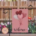 Valentine's Day Garden Flag Welcome Sign for Porch Yard Flag for House Banner Outdoor Decoration Pink Balloons Teddy Bear Flag