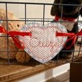 Valentine’s Basket Tag Personalized With Name Embroidered on Heart with Ribbon Ties | Embroidered Grandmillenial Basket Tag