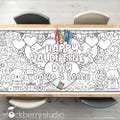 Valentines Day Coloring Tablecloth Giant Valentine Birthday Decoration Kids Valentine School Class Party Games Activity Poster Table Runner