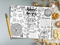 2025 New Year Activity Placemat,  Coloring Page For Kids, New Years Coloring, nye activities, nye 2025, new year 2025, printable placemat