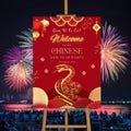 Editable Chinese New Year Party Welcome Sign Template, Printable Year of the Snake Lunar New Year Party, Chinese Snake Celebration Welcome