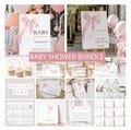 Pink Bow Baby Shower Invitation Bundle, Editable Pink Bow Invitation and Games, Printable Girl Ribbon Bow Baby Shower Decoration Baby