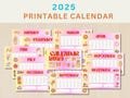Pink 2025 Calendar Printable, Cute  Calendar 2025, Wall Calendar PDF, Editable Calendar, Kids Monthly Planner, To Do List And Notes For Her