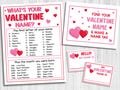 INSTANT DOWNLOAD What's Your Valentine Name Printable - Valentine's Day Party Game Activity - Valentine Ice Breaker Printable
