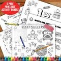 First Grade printable coloring activity bundle, word search scramble game, 1st grade teacher sheet, first day of school digital download