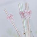 Pink Coquette Bow Iridescent Straws, Ribbon Decorations for Bridal Showers, Feminine and Girly Party Decorations, Tying the Knot Table Decor
