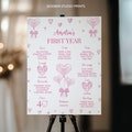Pink Bow 1st Birthday Milestone Board, Pink Coquette Valentine First Birthday Milestone Poster, Girl 1st Birthday Sign Template. V003