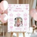 Pink Bow 1st Birthday Milestone Board, Pink Coquette Valentine First Birthday Photo Milestone Poster, Girl 1st Birthday Sign Template. V003