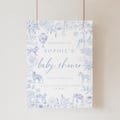 Editable Blue Toile De Jouy Baby Shower Welcome Sign - Blue Chinoiserie Baby Shower Welcome Sign - Floral Toile Baby Shower Welcome Sign