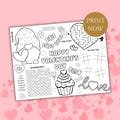 Valentine's activity for kids, Valentine's Day placemat, kids Valentine's craft, printable Valentine's game, Valentine's Day party favor