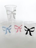 Black, White, Blush Pink or Light Baby Blue Bow Plastic Party Cups for Birthdays, Showers, and Parties
