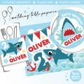 SHARK BITE Under Sea Personalised Party Box - Add matching paperie co-ordinate party decor - Table Settings Gift Bags Birthday Stickers