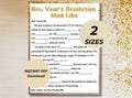 Printable New Year’s Resolution Mad Libs 2025 New Year’s Eve Party Games for Kids, Adults, Families, and Groups New years resolution game
