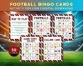 Football Bingo Game Printable - 30 Unique Football Bingo Cards with Bonus Coloring Pages, Game Chips & Calling Card