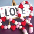 Valetine's Day Felt Ball Garland with Hearts for Mantel, Romantic Gift, Classroom Party, Bookshelf Decor