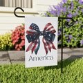 House Banner, Patriotic Red White and Blue Bow America Garden Flag Outdoor Decor Fourth of July Banner Memorial Day Decoration, Veterans Day