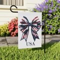 House Banner, Patriotic Red White and Blue Bow, USA Garden Flag Outdoor Decor Fourth of July Banner Memorial Day Decoration, Veterans Day
