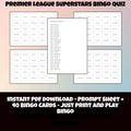 Printable Premier League Superstars Bingo Quiz Game with 40 Unique Bingo Cards