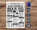 1935 Year You Were Born Back in 1935 Australian Poster What Happened in 1935 in Australia Born in 1935 Aussie Version Newspaper Sign Digital