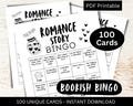100 Cards Romance Story Bookish Bingo, Romantic Love Reading Watching Activity, Book Club Read Challenge Game, for Novel Movie TV Show Lover