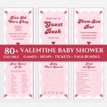 Valentine Baby Shower Games Bundle, A Little Sweetheart Template Set, Editable Signs & Cards, Printable Game Pack, Wavy Red Pink Heart VBS02