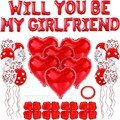 Will You Be My Girlfriend Balloons and Petals Valentine'S Day Balloon Decorations Red Lovetals for Confession Proposal Supplies
