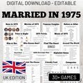 50th Wedding Anniversary Party Games, Married in 1975, UK Edition, Printable Fun Activities, Golden Anniversary Ideas, Instant Download