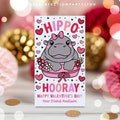 Editable Hippo Valentine's Day Gift Tag Hippo Hooray It's Valentine's Day Tag Valentine Classroom Friend Card Exchange Instant Download VL