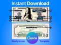 Personalized 50 Dollar bill, canva money template, picture on dollar, fake money, party money, custom dollar, birthday money, face on money