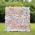 5D Flower Wall 8*8ft Floral Rolling Up Curtain Wall Decor, Fabric Flower Wall for Wedding, Anniversary, Bridal Show ＆ Photo Backdrop, Melina