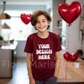 Valentines Day Gildan 5000B Youth Boy Cardinal Red Tshirt Mock-Ups Bundle, Valentines Day Cardinal Red T-shirt Mockup Gildan Kids Tee POD