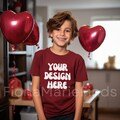 Valentines Day Gildan 5000B Youth Boy Cardinal Red Tshirt Mock-Ups Bundle, Valentines Day Cardinal Red T-shirt Mockup Gildan Kids Tee POD