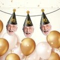 Custom Photo Banner Digital 60th Face Banner Party Hat 40th Birthday Celebration Personalized Birthday Hat Banner Any Age Printable Download
