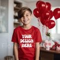 Valentines Day Gildan 5000B Youth Boy Red Tshirt Mock-Ups Bundle, Valentines Day Cardinal Red T-shirt Mockup Gildan Kids Tee Digital POD JPG