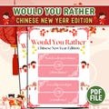 Trending Chinese New Year Would You Rather Game, Printable 2025 Year of the Snake Games, Lunar New Year Party Games for adults and kids