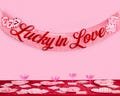 xo, Fetti Lucky in Love Fringe Banner - Red Foil & Pink Iridescent, 5 Ft. | Bachelorette Party Decoration, Valentine Sign, Casino Backdrop