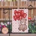 Valentine's Day Garden Flag cute Teddy Bear Welcome Sign Yard Flag For House Banner Outdoor Display Weather Resistant Vibrant Colors