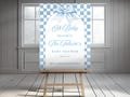 Editable Blue Gingham Welcome Sign, Blue Bow Baby Shower Poster Template, Baby Shower Yard Sign, Canva Template