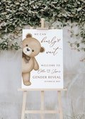 PRINTED and SHIPPED Teddy Bear Gender Reveal Welcome Sign, We Can Bearly Wait Baby Shower Poster, Foam Board, PB212-7
