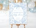 Dior Safari Baby Shower Welcome Sign, Editable Party Sign, Personalized Birthday Printable, Blue Toile Chinoiserie Print | Edit with Canva