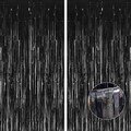 Black Thicken Glittering Tinsel Foil Fringe Curtain Party Decorations 3.2x8.2ft - 2 Pack, Photo Backdrop for Birthday Décor